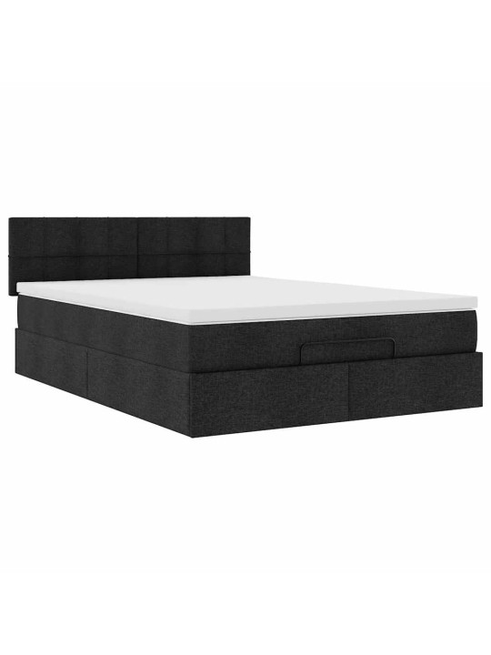 OTTOMANI VOODI MADRATSITA JA LED, MUST, 140X190 CM, KANGAS