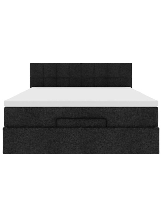 OTTOMANI VOODI MADRATSITA JA LED, MUST, 140X190 CM, KANGAS