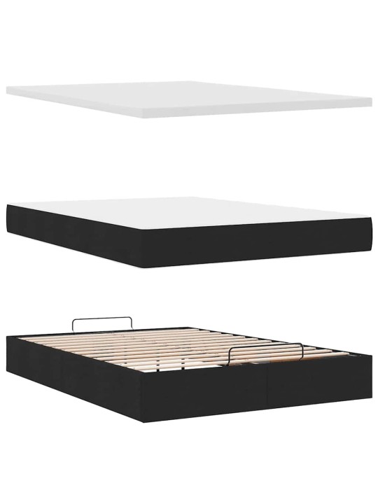 OTTOMANI VOODI MADRATSITA JA LED, MUST, 140X190 CM, KANGAS