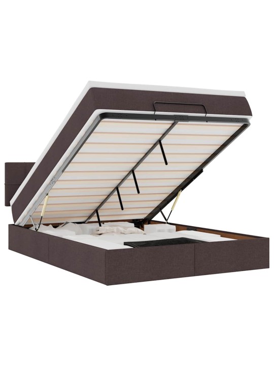 OTTOMANI VOODI MADRATSITA JA LED, TUMEPRUUN, 140X190CM, KANGAS