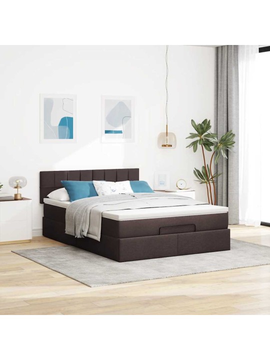 OTTOMANI VOODI MADRATSITA JA LED, TUMEPRUUN, 140X190CM, KANGAS