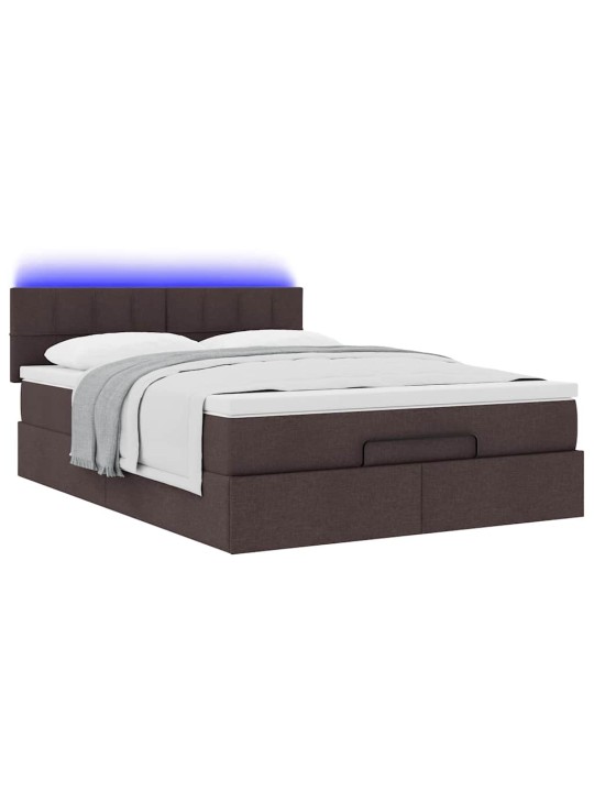 OTTOMANI VOODI MADRATSITA JA LED, TUMEPRUUN, 140X190CM, KANGAS