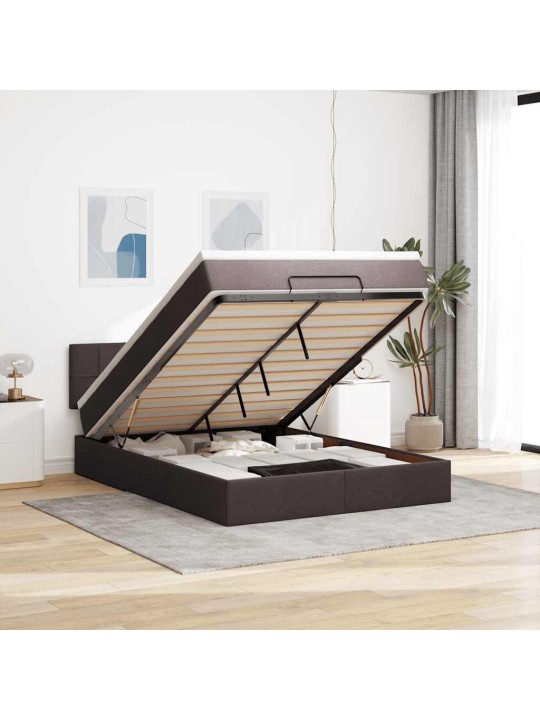 OTTOMANI VOODI MADRATSITA JA LED, TUMEPRUUN, 140X190CM, KANGAS
