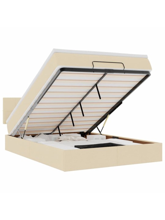 OTTOMANI VOODI MADRATSITA JA LED, KREEMJAS, 140X190 CM, KANGAS