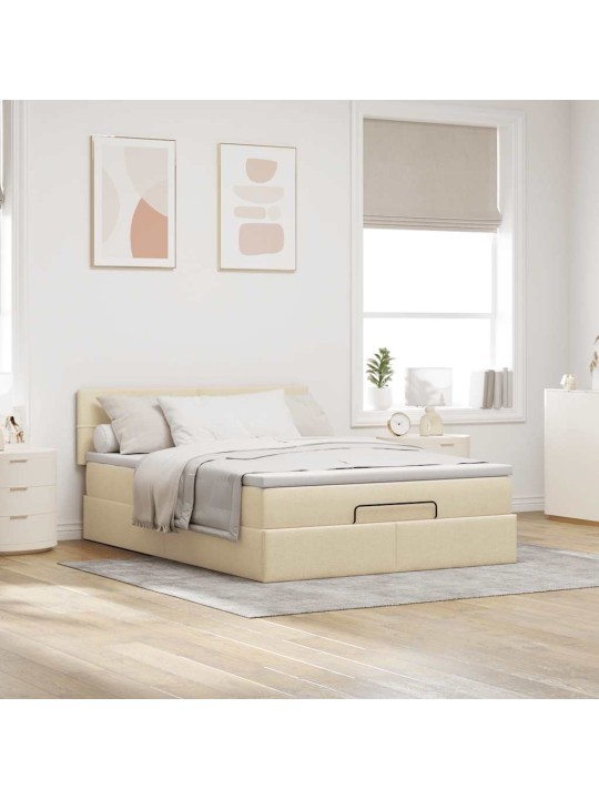 OTTOMANI VOODI MADRATSITA JA LED, KREEMJAS, 140X190 CM, KANGAS