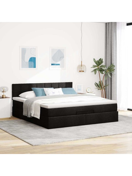 OTTOMANI VOODI MADRATSI JA LED, MUST, 180X200CM, KANGAS