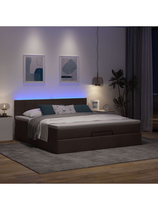 OTTOMANI VOODI MADRATSI JA LED, TUMEPRUUN, 180X200CM, KANGAS