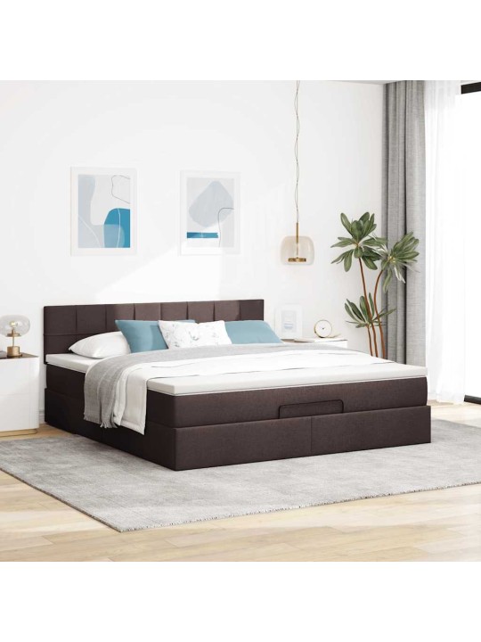 OTTOMANI VOODI MADRATSI JA LED, TUMEPRUUN, 180X200CM, KANGAS