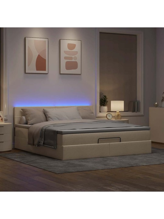 OTTOMANI VOODI MADRATSI JA LED, KREEMJAS, 180X200 CM, KANGAS