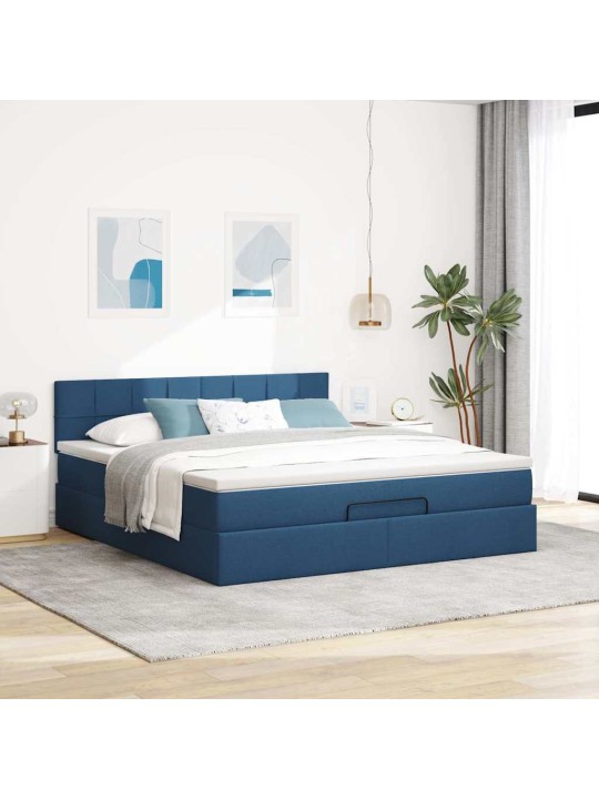 OTTOMANI VOODI MADRATSI JA LED, SININE, 180X200CM, KANGAS