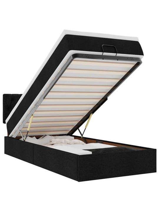 OTTOMANI VOODI MADRATSI JA LED, MUST, 80X200CM, KANGAS