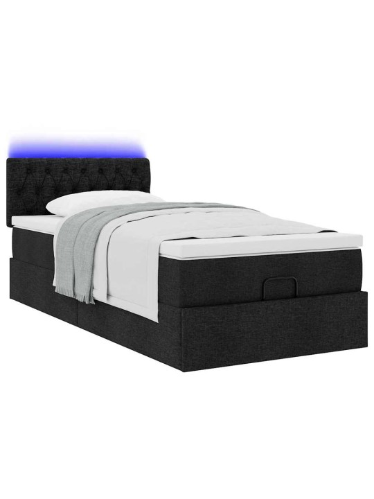OTTOMANI VOODI MADRATSI JA LED, MUST, 80X200CM, KANGAS