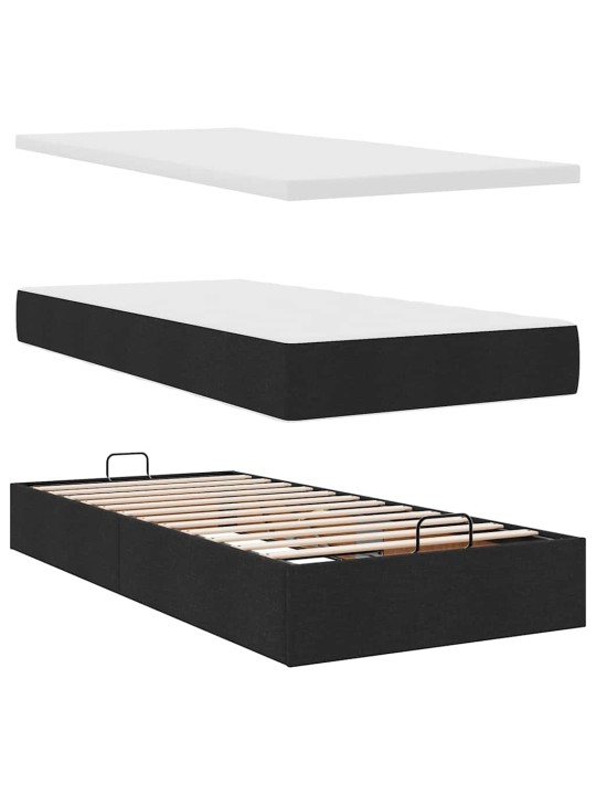 OTTOMANI VOODI MADRATSI JA LED, MUST, 80X200CM, KANGAS