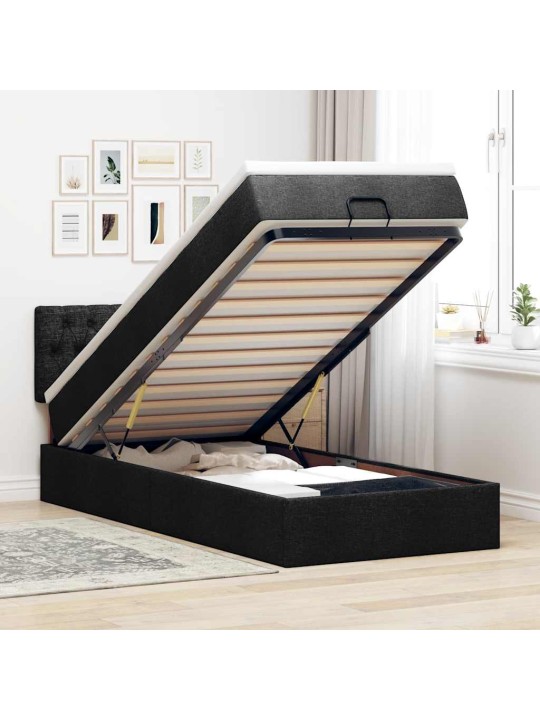 OTTOMANI VOODI MADRATSI JA LED, MUST, 80X200CM, KANGAS