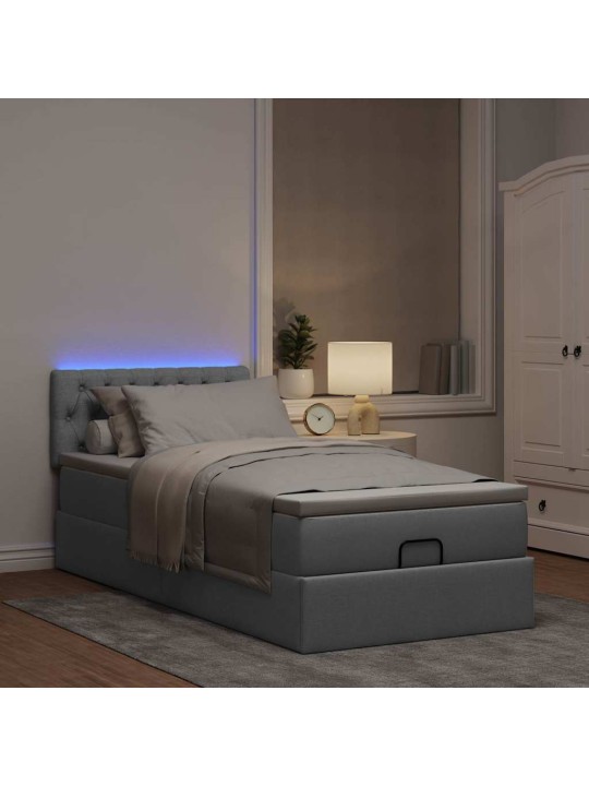 OTTOMANI VOODI MADRATSITA JA LED, HELEHALL, 90X200 CM, KANGAS