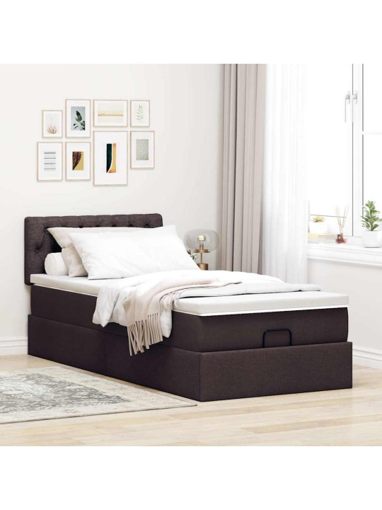 OTTOMANI VOODI MADRATSITA JA LED, TUMEPRUUN, 90X200 CM, KANGAS