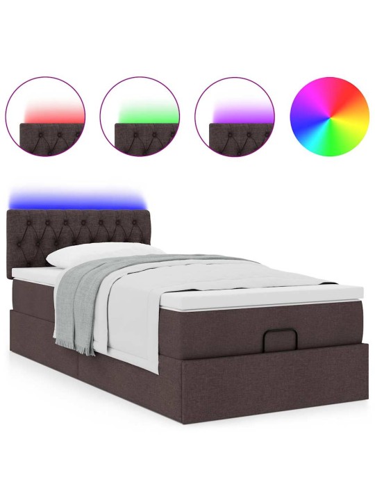 OTTOMANI VOODI MADRATSITA JA LED, TUMEPRUUN, 90X200 CM, KANGAS