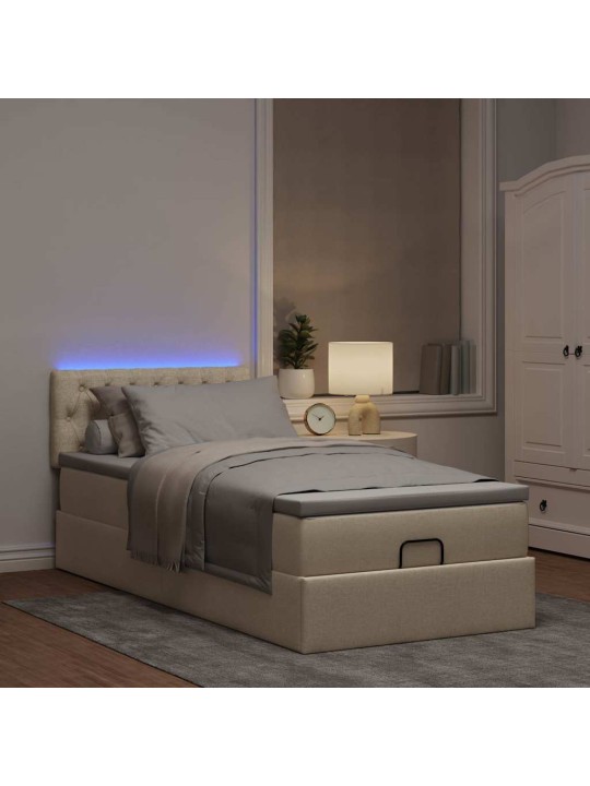 OTTOMANI VOODI MADRATSITA JA LED, KREEMJAS, 90X200 CM, KANGAS