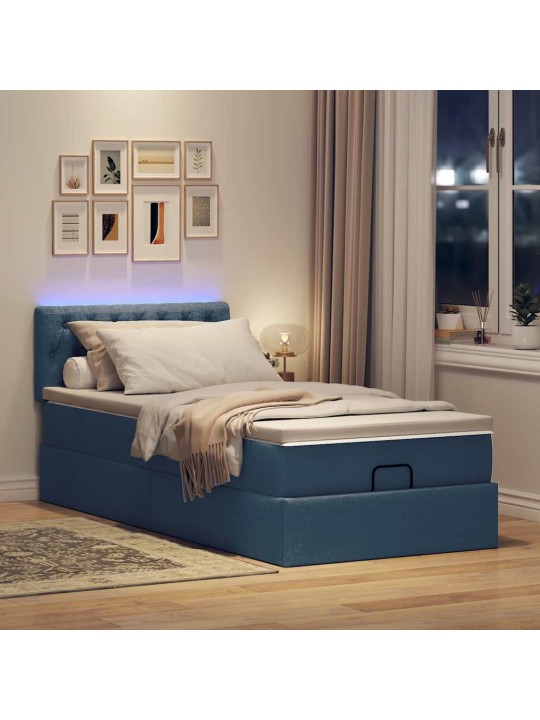 OTTOMANI VOODI MADRATSITA JA LED, SININE, 100X200 CM, KANGAS