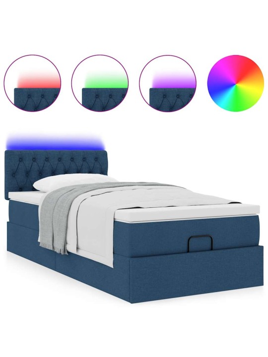 OTTOMANI VOODI MADRATSITA JA LED, SININE, 100X200 CM, KANGAS