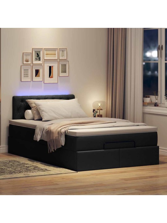 OTTOMANI VOODI MADRATSI JA LED, MUST, 120X190 CM, KANGAS