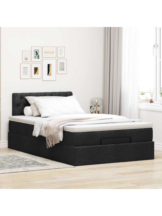 OTTOMANI VOODI MADRATSI JA LED, MUST, 120X190 CM, KANGAS