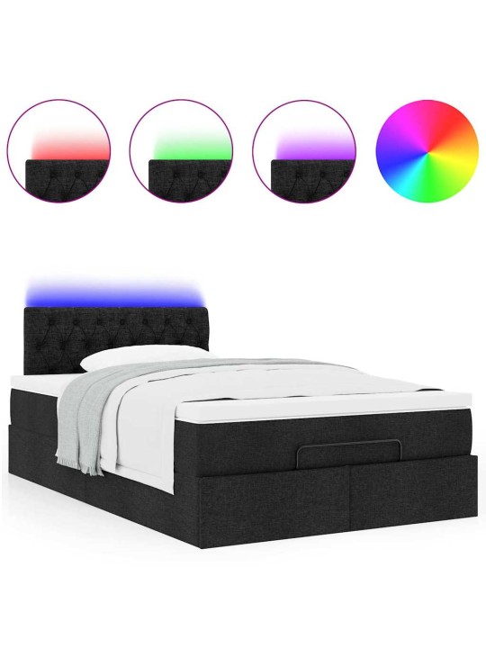 OTTOMANI VOODI MADRATSI JA LED, MUST, 120X190 CM, KANGAS