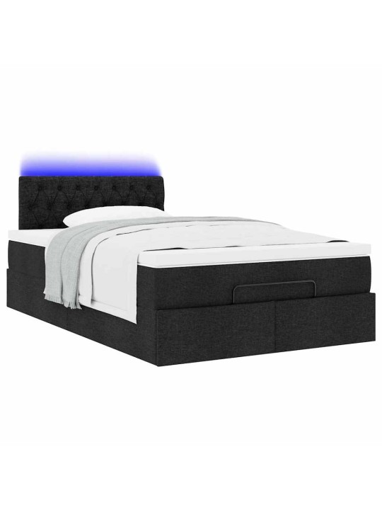 OTTOMANI VOODI MADRATSI JA LED, MUST, 120X190 CM, KANGAS