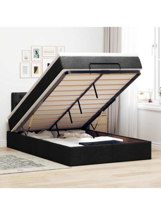 OTTOMANI VOODI MADRATSI JA LED, MUST, 120X190 CM, KANGAS