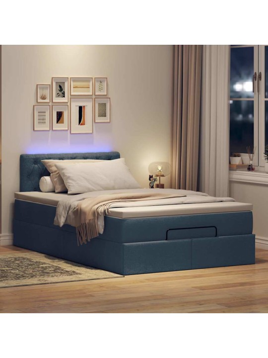 OTTOMANI VOODI MADRATSITA JA LED, SININE, 120X200 CM, KANGAS