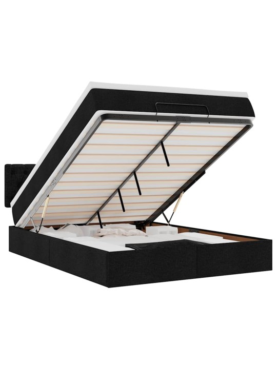 OTTOMANI VOODI MADRATSITA JA LED, MUST, 140X190 CM, KANGAS