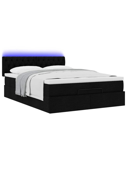 OTTOMANI VOODI MADRATSITA JA LED, MUST, 140X190 CM, KANGAS