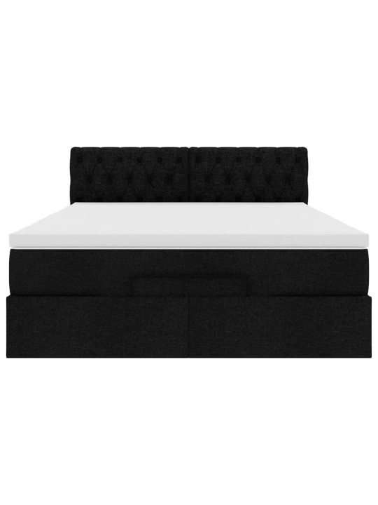 OTTOMANI VOODI MADRATSITA JA LED, MUST, 140X190 CM, KANGAS