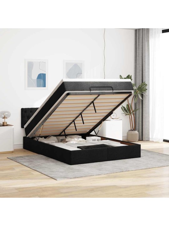 OTTOMANI VOODI MADRATSITA JA LED, MUST, 140X190 CM, KANGAS