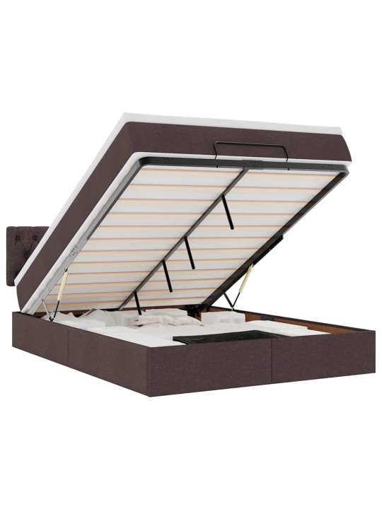 OTTOMANI VOODI MADRATSITA JA LED, TUMEPRUUN, 140X190CM, KANGAS