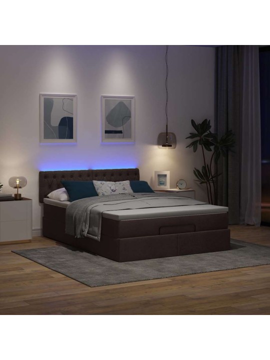 OTTOMANI VOODI MADRATSITA JA LED, TUMEPRUUN, 140X190CM, KANGAS