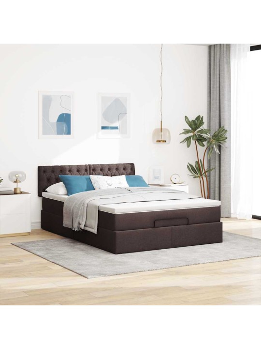 OTTOMANI VOODI MADRATSITA JA LED, TUMEPRUUN, 140X190CM, KANGAS