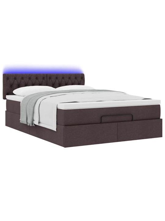 OTTOMANI VOODI MADRATSITA JA LED, TUMEPRUUN, 140X190CM, KANGAS