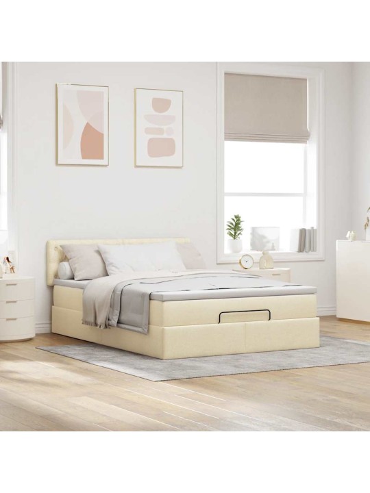 OTTOMANI VOODI MADRATSITA JA LED, KREEMJAS, 140X190 CM, KANGAS