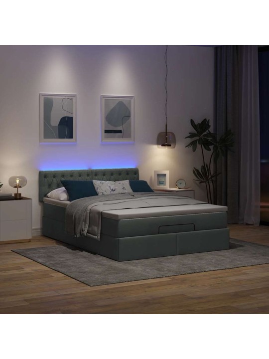 OTTOMANI VOODI MADRATSITA JA LED, TUMEHALL, 140X200 CM, KANGAS