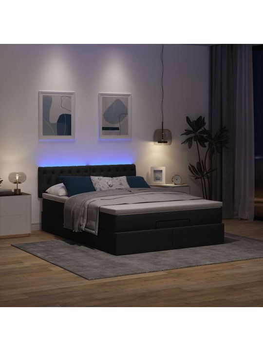OTTOMANI VOODI MADRATSITA JA LED, MUST, 140X200 CM, KANGAS