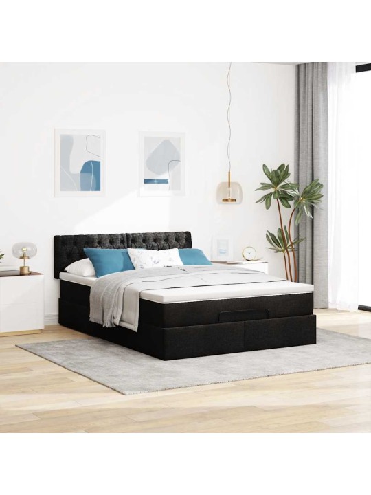 OTTOMANI VOODI MADRATSITA JA LED, MUST, 140X200 CM, KANGAS