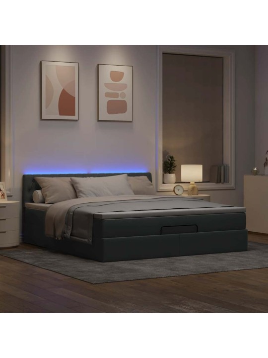 OTTOMANI VOODI MADRATSI JA LED, HELEHALL, 180X200CM, KANGAS