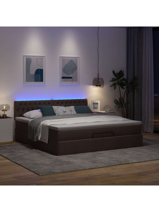 OTTOMANI VOODI MADRATSI JA LED, TUMEPRUUN, 180X200CM, KANGAS