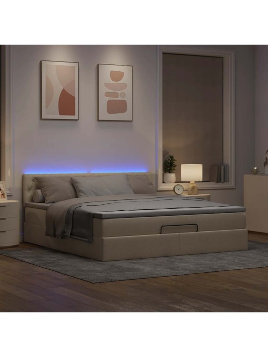 OTTOMANI VOODI MADRATSI JA LED, KREEMJAS, 180X200 CM, KANGAS