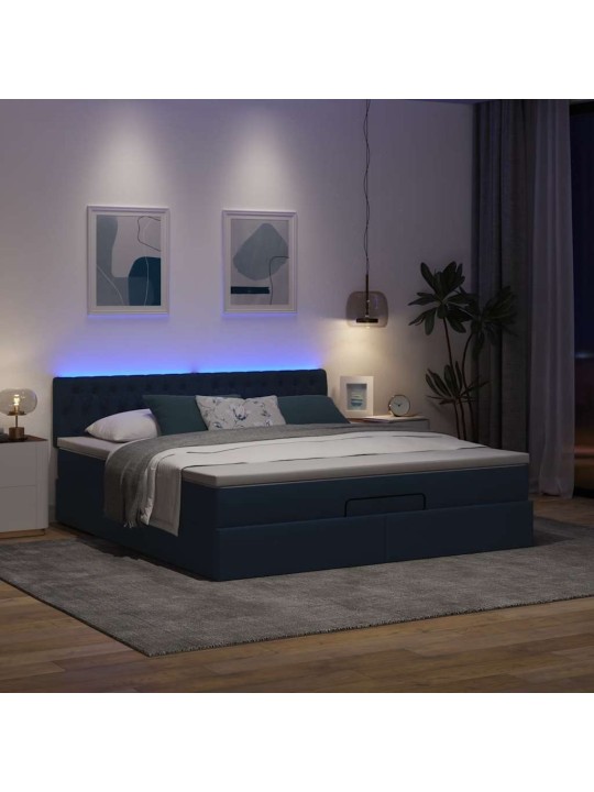 OTTOMANI VOODI MADRATSI JA LED, SININE, 180X200CM, KANGAS