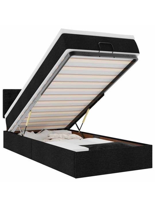 OTTOMANI VOODI MADRATSI JA LED, MUST, 80X200CM, KANGAS