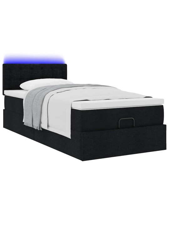 OTTOMANI VOODI MADRATSI JA LED, MUST, 80X200CM, KANGAS
