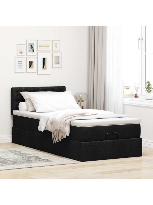 OTTOMANI VOODI MADRATSI JA LED, MUST, 80X200CM, KANGAS