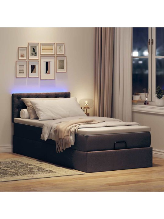 OTTOMANI VOODI MADRATSITA JA LED, TUMEPRUUN, 90X200 CM, KANGAS